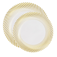 white with gold swirl rim plastic plate combo pack