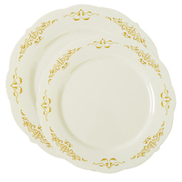 cream/ivory and gold rim Heritage plate combo pack
