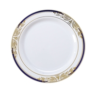 signature white plastic plates with blue rim