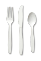 Disposable White 96 Plastic Spoons, 96 Plastic Forks and 96 Plastic Knives - Posh Party Supplies