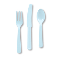 Pastel Blue Plastic Spoons, Plastic Forks And Plastic Knives  - Posh Party Supplies